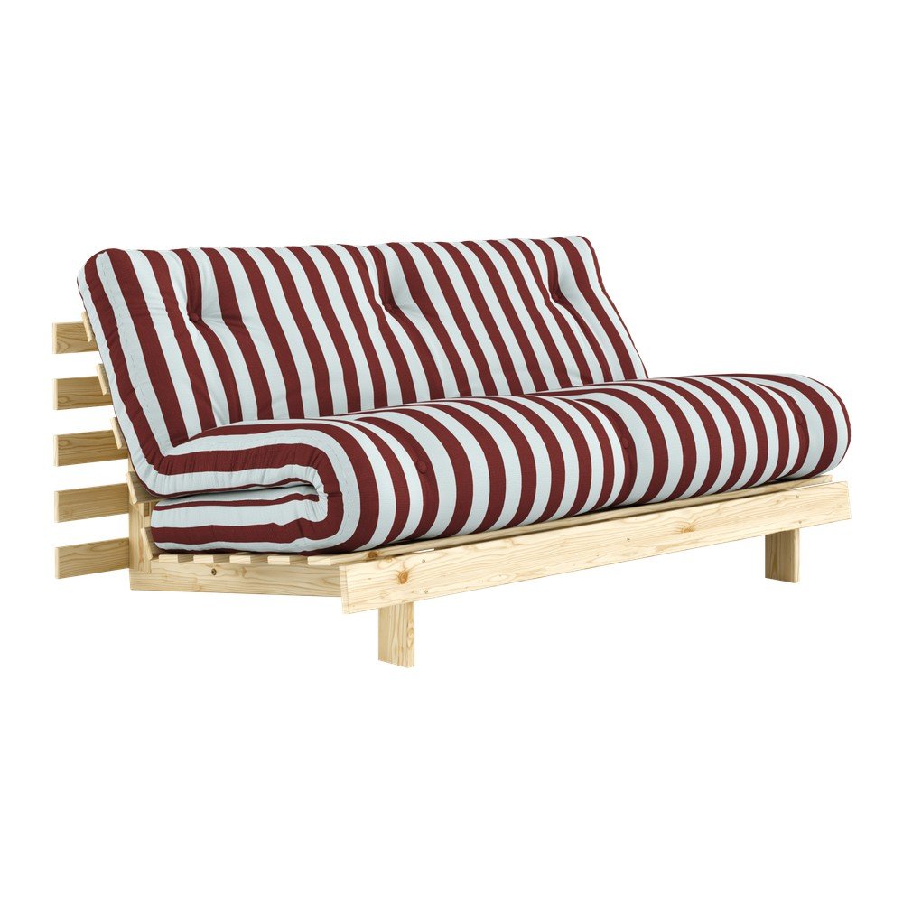 Bordowa/jasnoniebieska rozkładana sofa 160 cm Roots – Karup