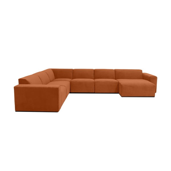 Pomarańczowa sztruksowa sofa modułowa w kształcie litery "U" Scandic Sting, prawostronna