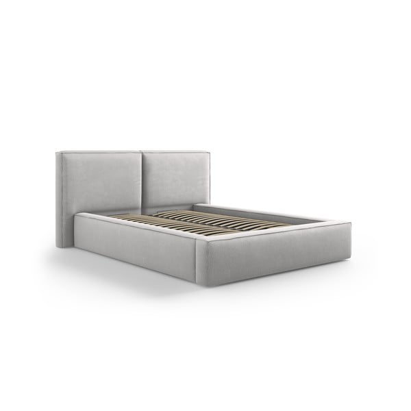 Jasnoszare tapicerowane łóżko dwuosobowe ze schowkiem i stelażem 140x200 cm Arendal – Cosmopolitan Design