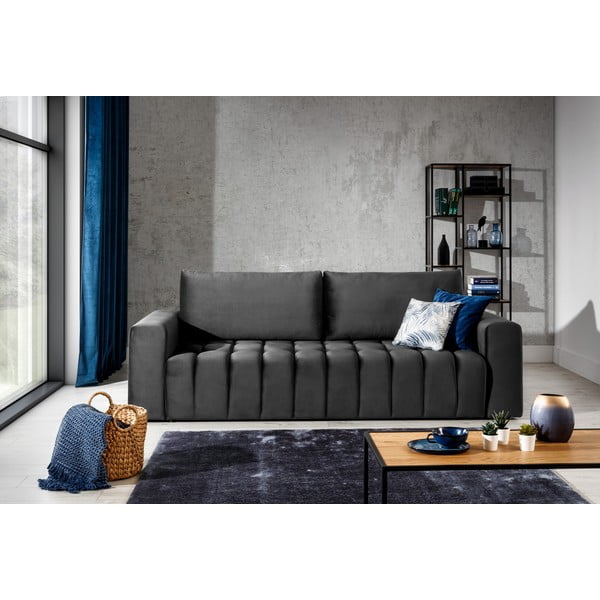 Ciemnoszara aksamitna rozkładana/ze schowkiem sofa 247 cm Lazaro – ELTAP-image-1