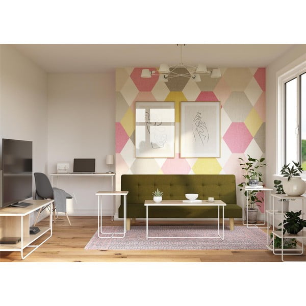 Białe/w naturalnym kolorze konsole zestaw 3 szt. z blatem w dekorze jesionu 50x100 cm Dante – Støraa-image-3