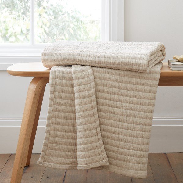 Bawełniany koc w naturalnym kolorze 150x200 cm Cotton Muslin Stripe – Bianca-image-1