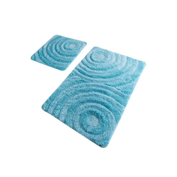 Turkusowe dywaniki łazienkowe zestaw 2 szt. 100x60 cm Wave – Foutastic
