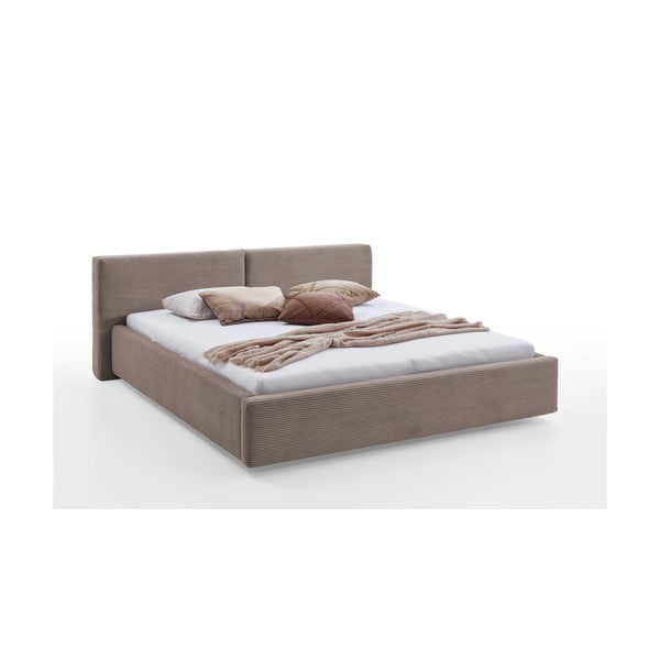 Jasnobrązowe tapicerowane łóżko dwuosobowe ze schowkiem ze stelażem 160x200 cm Cube – Meise Möbel-image-4
