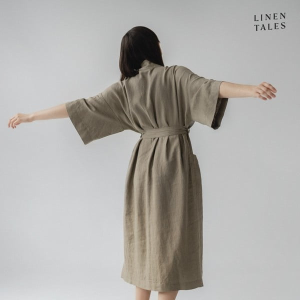 Lniany szlafrok w kolorze khaki w rozmiarze L/XL Summer – Linen Tales-image-3