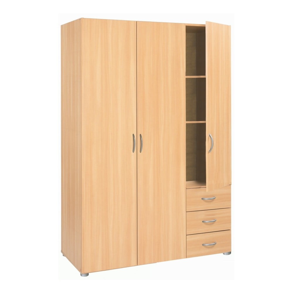 Szafa 3-drzwiowa z 3 szufladami z dekorem drewna bukowego Lola