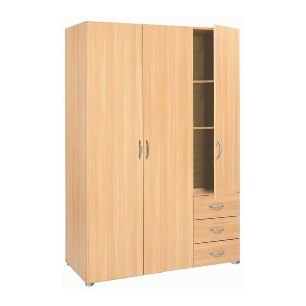 Szafa 3-drzwiowa z 3 szufladami z dekorem drewna bukowego Lola