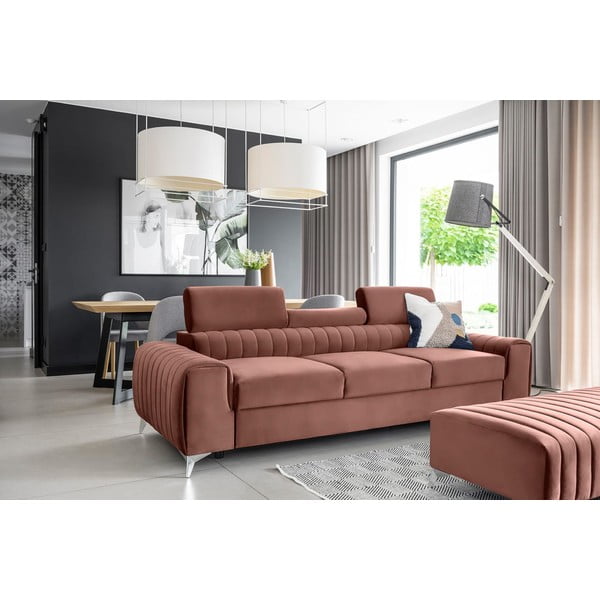 Różowa aksamitna rozkładana sofa 261 cm Laurence – ELTAP-image-1