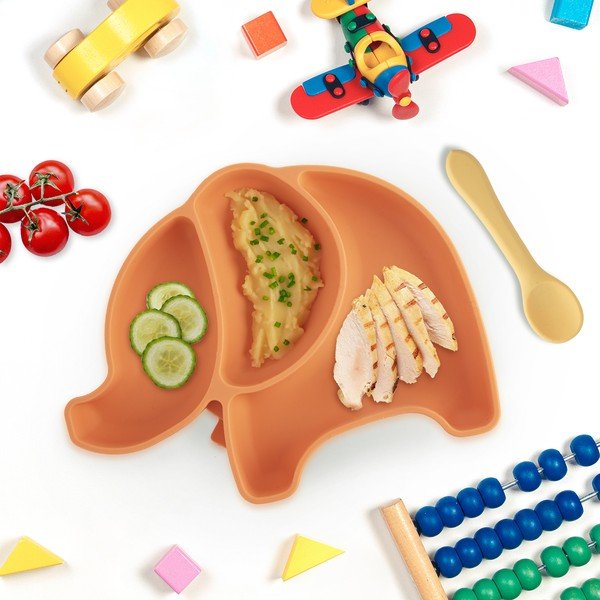 Pomarańczowy silikonowy talerz dla dzieci 18x23 cm Elephant – Orion-image-1