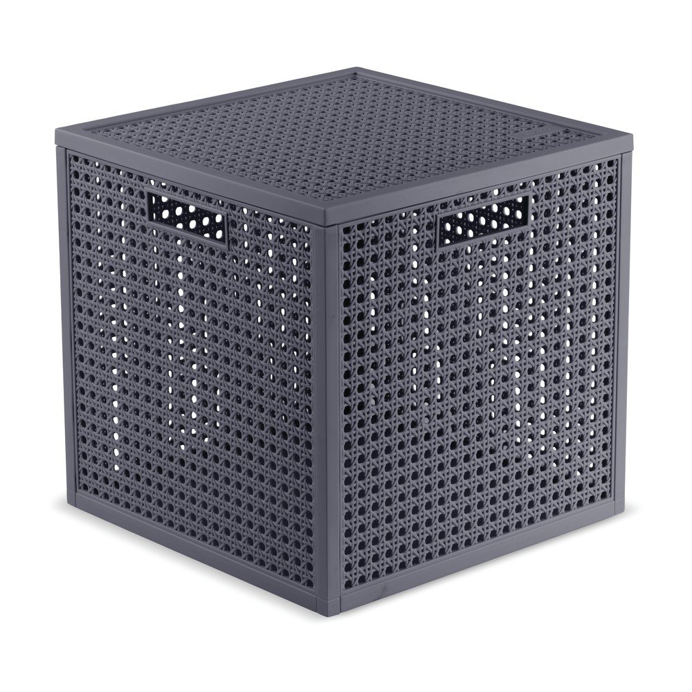 Ciemnoszary pojemnik z pokrywką z plastiku z recyklingu 28x28x28 cm Kaya Cube – Curver