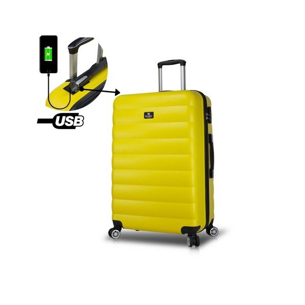 Żółta walizka na kółkach z USB My Valice COLORS RESSNO Pilot Suitcase-image-2