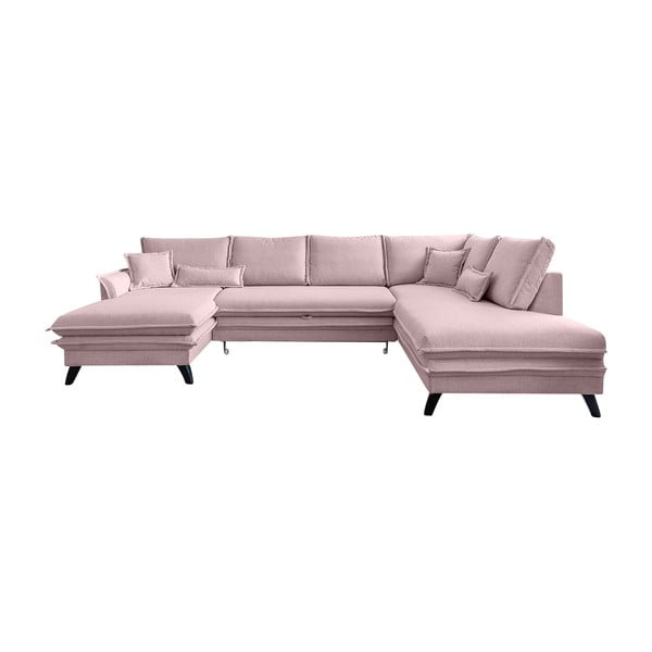 Pudroworóżowa rozkładana sofa w kształcie litery "U" Miuform Charming Charlie, prawostronna