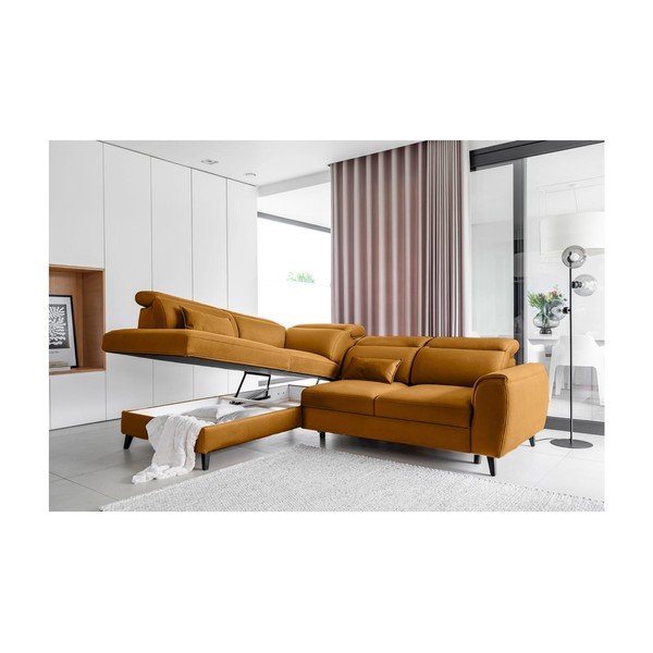 Żółty aksamitny rozkładany/ze schowkiem narożnik (lewostronny/w kształcie litery L) Noble – ELTAP-image-3