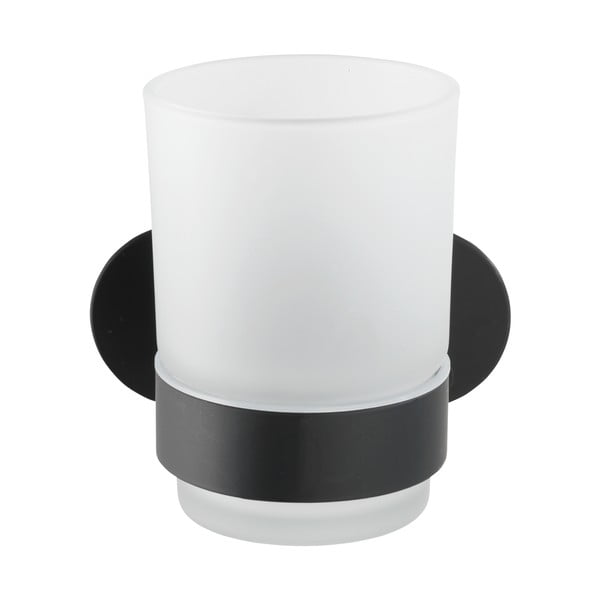 Samoprzylepny szklany kubek na szczoteczki do zębów w kolorze matowej czerni Orea – Wenko-image-1