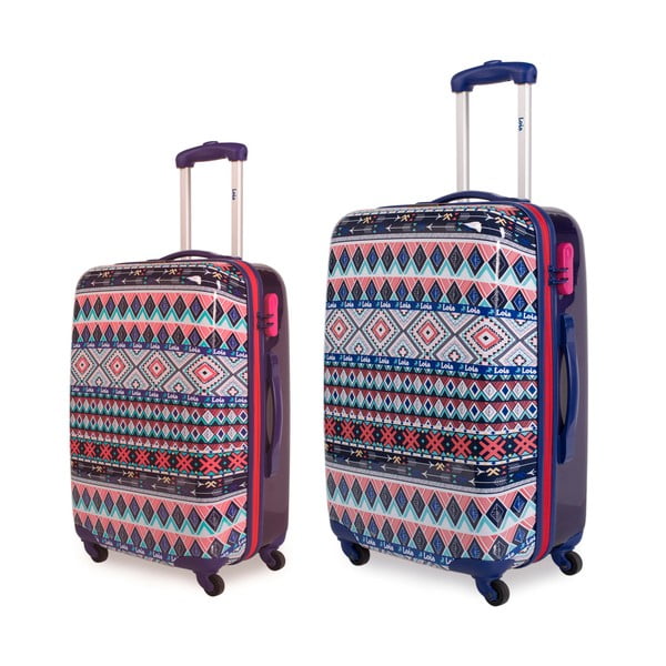 Zestaw 2 niebiesko-fioletowych walizek z kolorowymi wzorami Lois