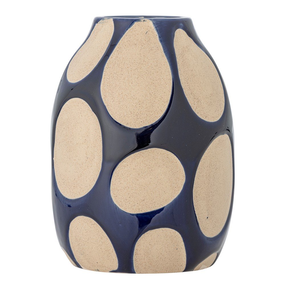 Ciemnoniebiesko-kremowy kamionkowy wazon (wysokość 20 cm) Bashir – Bloomingville
