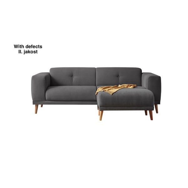 (II. jakość) Ciemnoszara sofa z podnóżkiem Bobochic Paris Luna