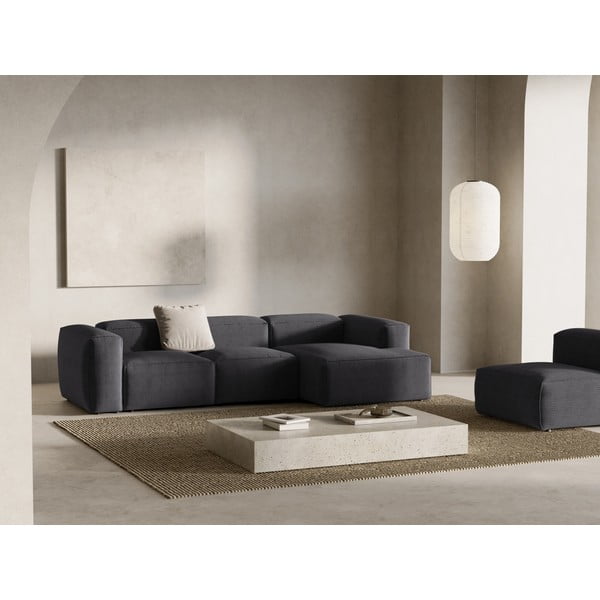 Ciemnoszary sztruksowy narożnik (prawostronny/z szezlongiem) Bergamo – Cosmopolitan Design-image-1