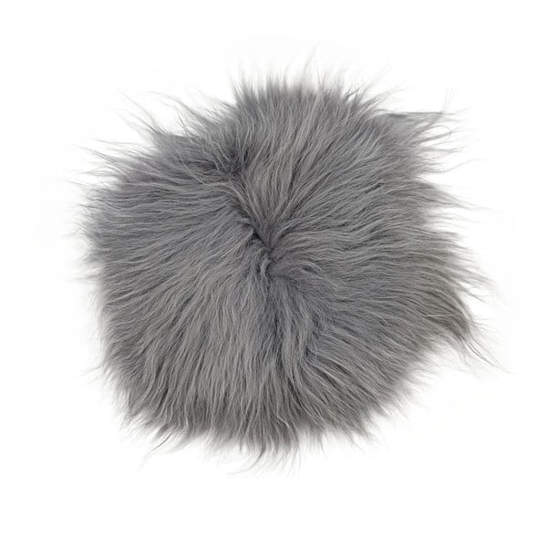 Szara futrzana poduszka na krzesło z długim włosiem Arctic Fur Rengo, ⌀ 35 cm