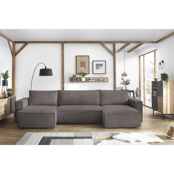 Ciemnoszary sztruksowy rozkładany narożnik (w kształcie litery U) Nihad – Bobochic Paris-image-1