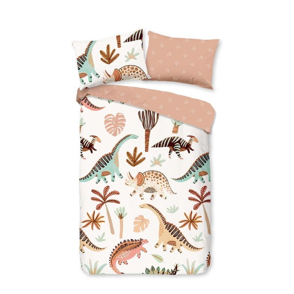 Brązowo-beżowa bawełniana pościel dziecięca do łóżeczka 100x135 cm Dino – Good Morning