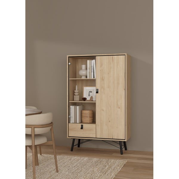 Witryna w dekorze dębu w naturalnym kolorze 102x162x40 cm Ry – Tvilum-image-1