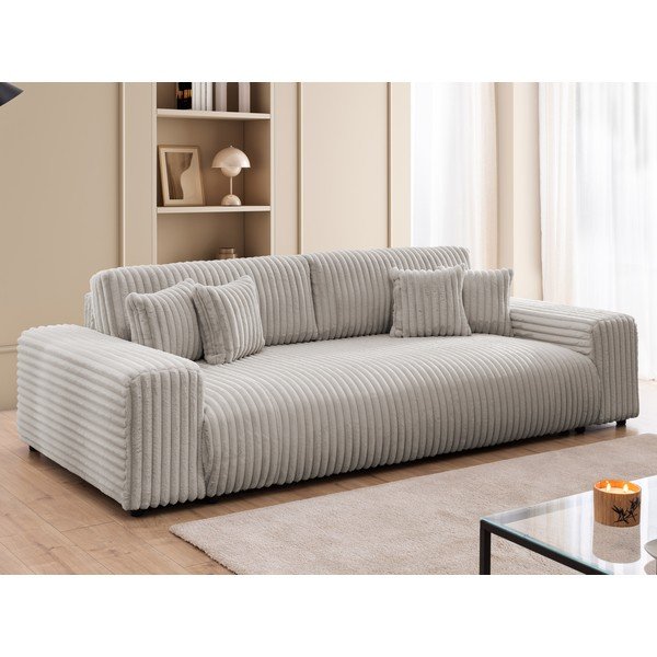 Jasnoszara sztruksowa rozkładana sofa ze schowkiem 260 cm Justin  – Ropez-image-3