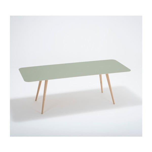 Stół z litego drewna dębowego z zielonym blatem Gazzda Linn, 220x90 cm