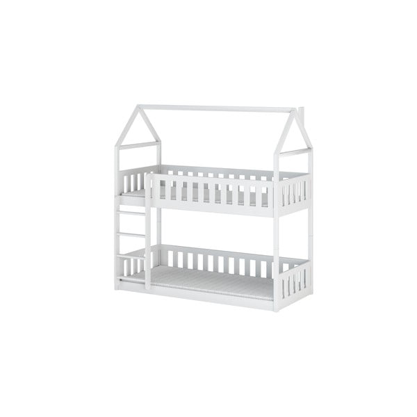 Białe piętrowe łóżko dziecięce z drewna sosnowego w kształcie domku 90x200 cm Pola – Lano Meble