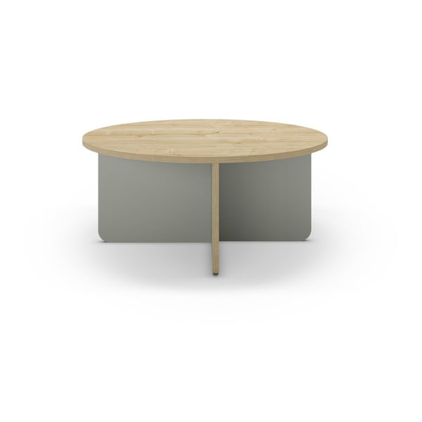 Jasnozielony/w naturalnym kolorze okrągły stolik z blatem w dekorze dębu ø 80 cm Hillary – Marckeric-image-2