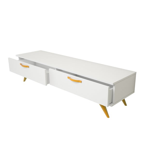 Biała szafka pod TV z żółtymi nogami Magenta Home Coulour Series, szer. 150 cm