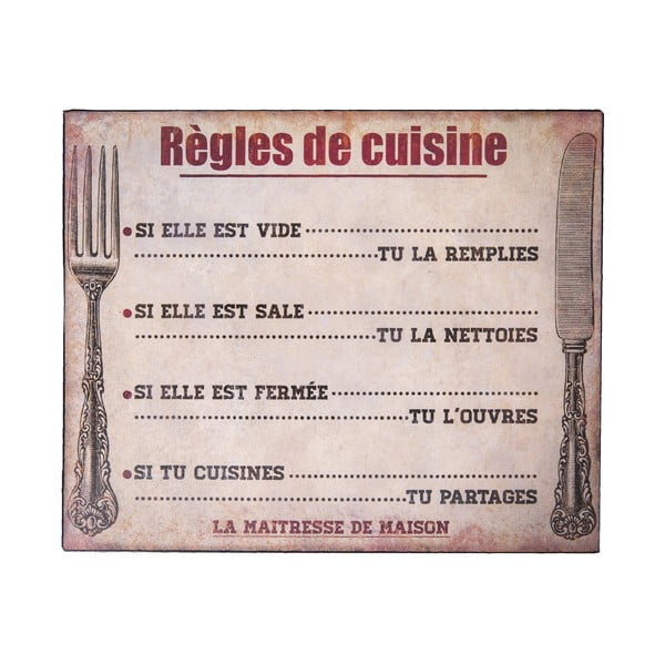 Blaszana tabliczka Antic Line Règles de Cuisine