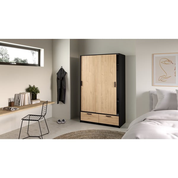 Czarno-naturalna szafa w dekorze dębu z drzwiami przesuwnymi 121x200 cm Line – Tvilum-image-1