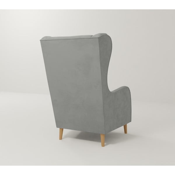 Jasnoszary aksamitny fotel typu uszak Carole – Ropez-image-2