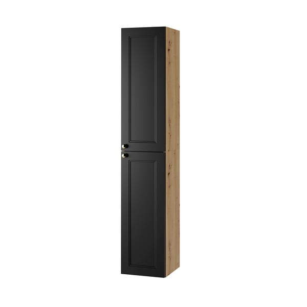 Czarno-naturalna wysoka wisząca szafka łazienkowa w dekorze dębu 30x160 cm Royal – STOLKAR