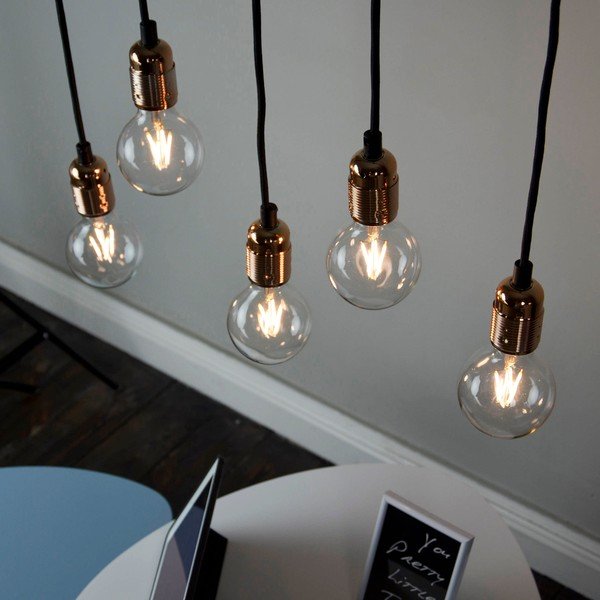 Lampa wisząca z 5 czarnymi kablami i oprawą żarówki w kolorze miedzi Sotto Luce Uno-image-2