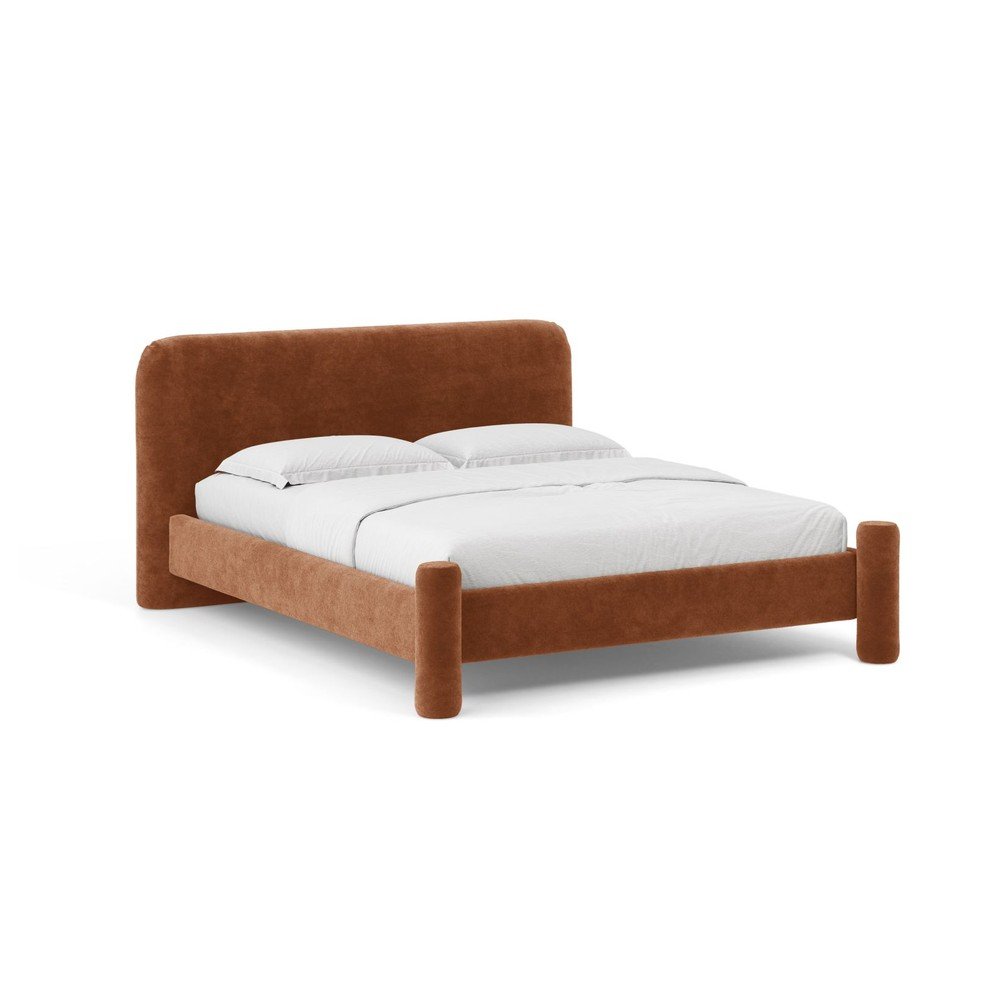 Tapicerowane łóżko dwuosobowe ze stelażem 160x200 cm w kolorze terakoty Vera – Micadoni
