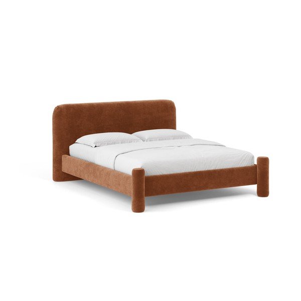 Tapicerowane łóżko dwuosobowe ze stelażem 160x200 cm w kolorze terakoty Vera – Micadoni 