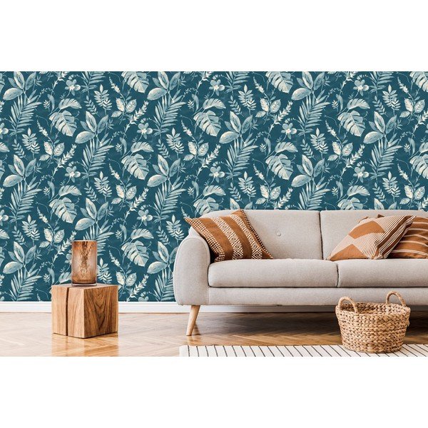 Tapeta z winylu na flizelinie 10 m x 53 cm Blue Leaves – Vavex-image-1