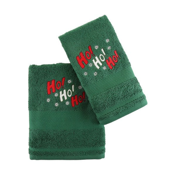 Świąteczny zestaw zielonego małego i dużego ręcznika Ho ho