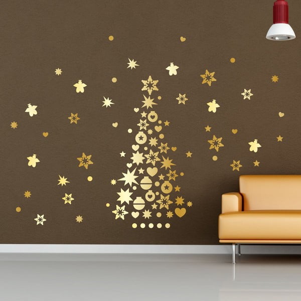 Naklejki świąteczne Ambiance Golden Christmas Tree And Stars
