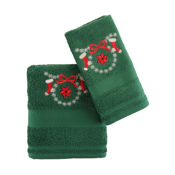 Świąteczny zestaw zielonego małego i dużego ręcznika Corap