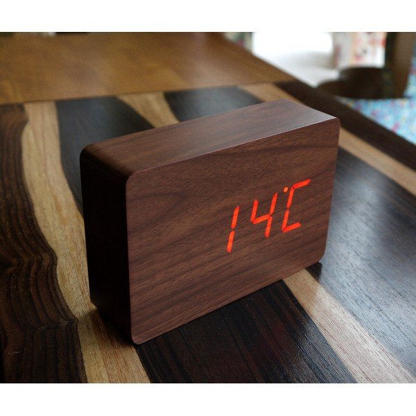 Ciemnobrązowy budzik z czerwonym wyświetlaczem LED Gingko Brick Click Clock-image-2