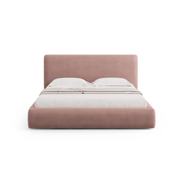 Różowe tapicerowane łóżko dwuosobowe ze schowkiem i stelażem 160x200 cm Colonel – Cosmopolitan Design-image-3