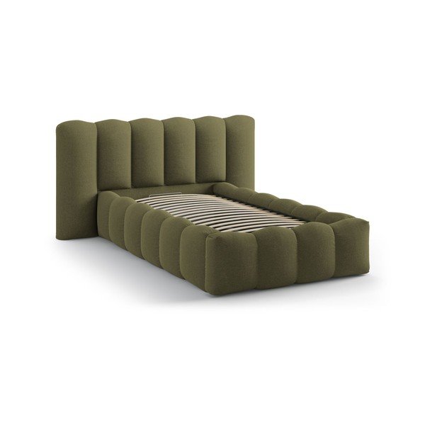 Tapicerowane łóżko jednoosobowe ze schowkiem i stelażem 90x200 cm w kolorze khaki Lupine – Micadoni -image-2
