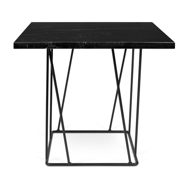 Czarny stolik marmurowy z czarnymi nogami TemaHome Helix, 50x50 cm