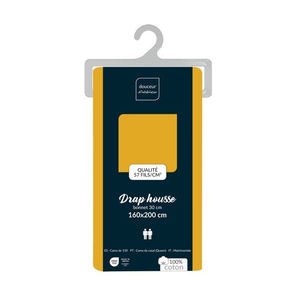 Żółte bawełniane prześcieradło z gumką 160x200 cm Lina – douceur d'intérieur-image-2