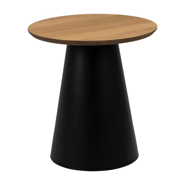 Czarny okrągły stolik z blatem w dekorze dębu ø 45 cm Soli – Actona