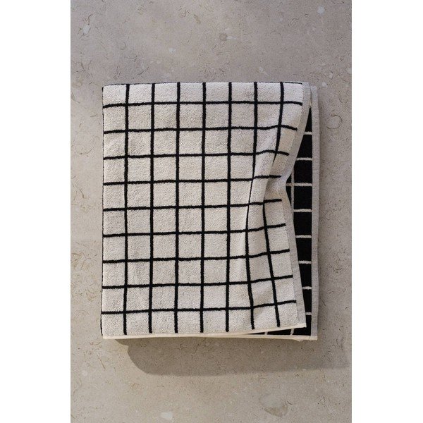 Czarny/beżowy bawełniany ręcznik kąpielowy 90x150 cm Grid – Jotex-image-1