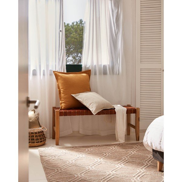 Koniakowo-naturalna skórzana ławka Calixta – Kave Home-image-1